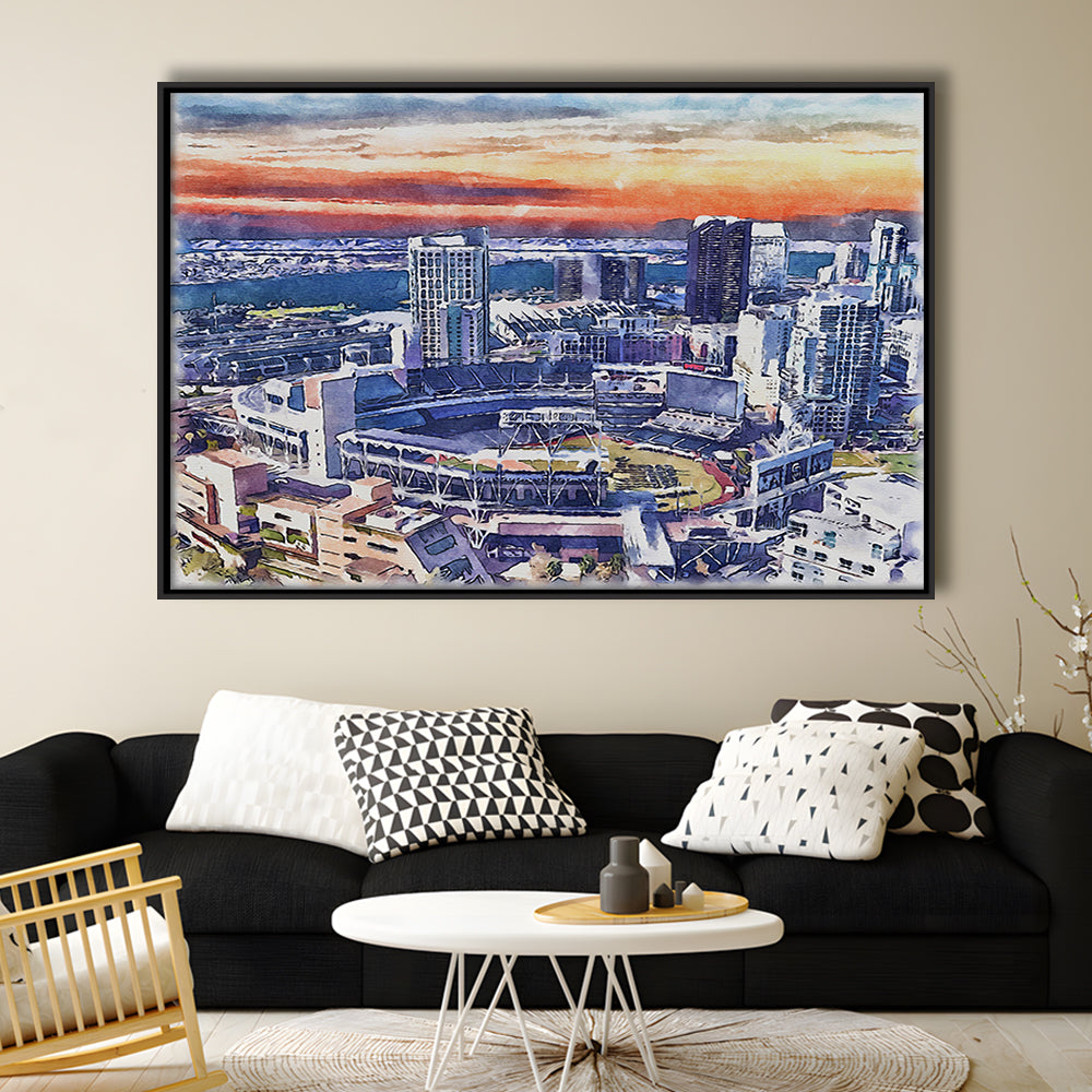 San Diego Padres Painting Canvas, Petco Park Watercolor, Sport Gift Art, Framed Canvas Print Wall Art