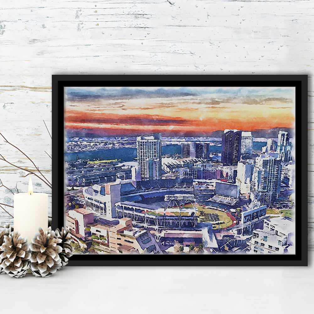 San Diego Padres Painting Canvas, Petco Park Watercolor, Sport Gift Art, Framed Canvas Print Wall Art