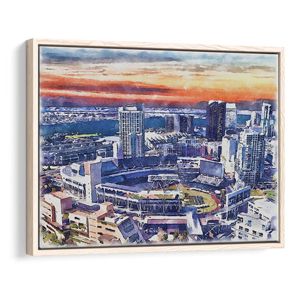 San Diego Padres Painting Canvas, Petco Park Watercolor, Sport Gift Art, Framed Canvas Print Wall Art