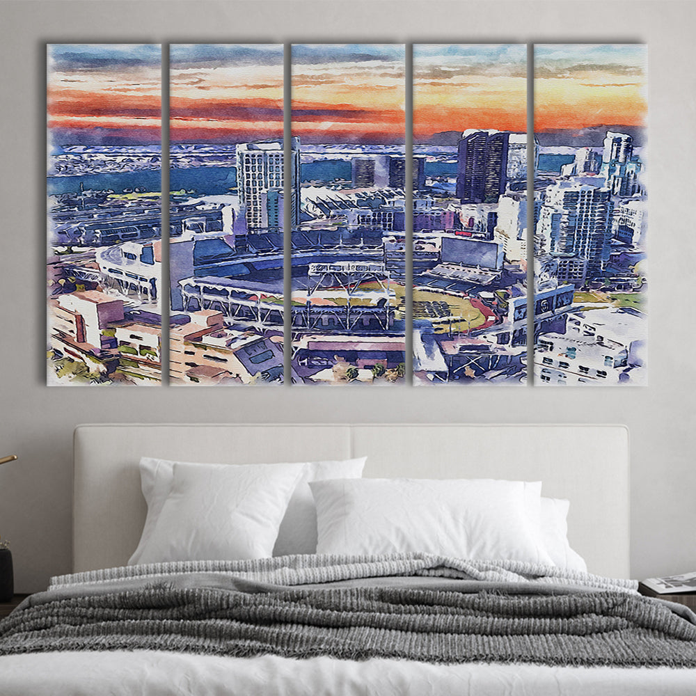 San Diego Padres Painting Canvas, Petco Park Watercolor, Sport Art, Extra Large Canvas Print Wall Art