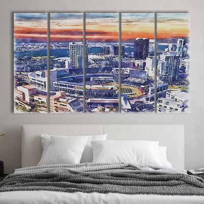 San Diego Padres Painting Canvas, Petco Park Watercolor, Sport Art, Extra Large Canvas Print Wall Art