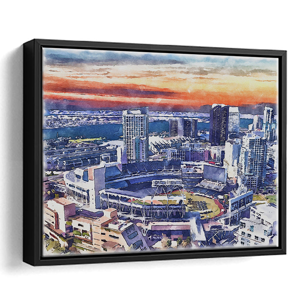 San Diego Padres Painting Canvas, Petco Park Watercolor, Sport Gift Art, Framed Canvas Print Wall Art