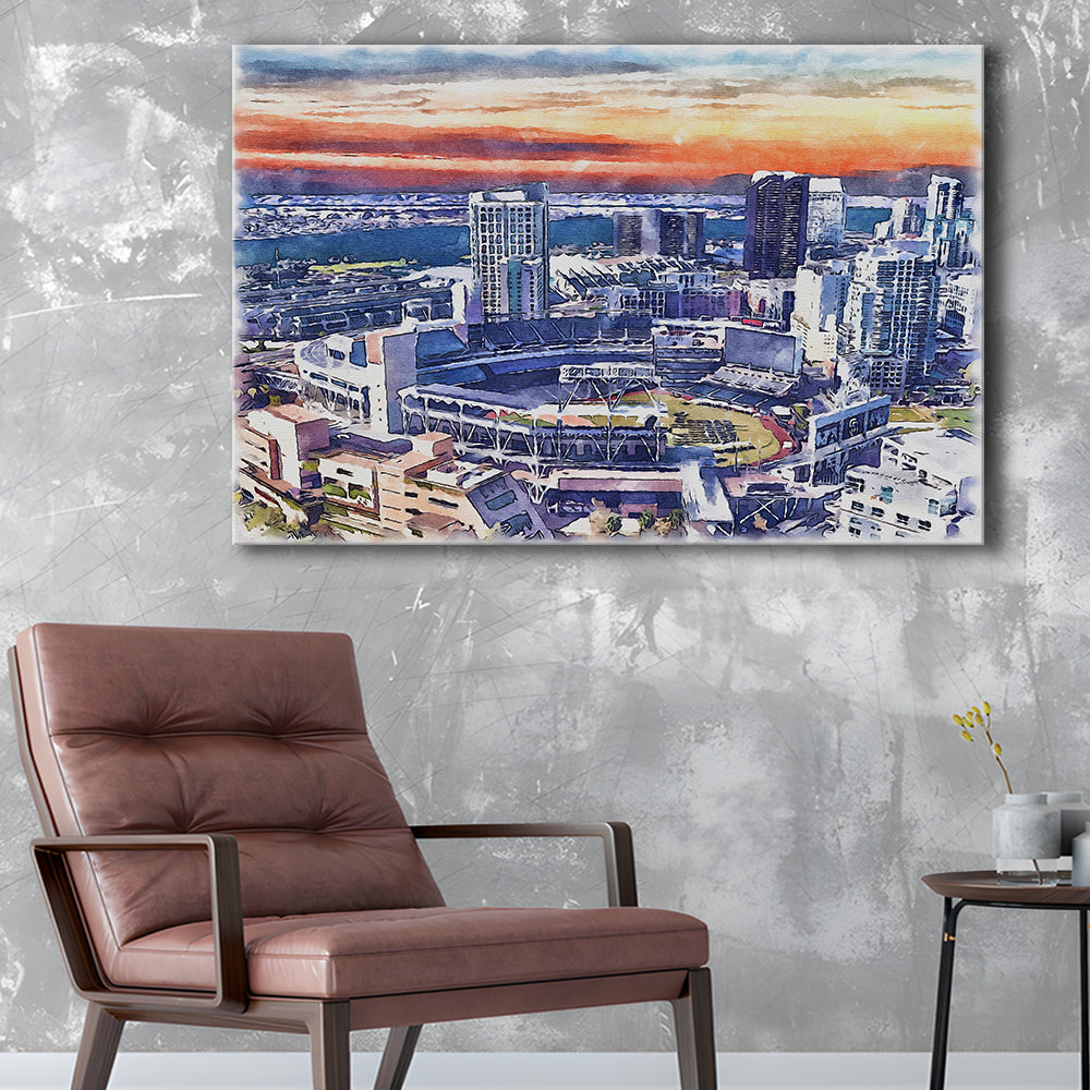 San Diego Padres Painting Canvas, Petco Park Watercolor, Sport Art, Gifts for him, Canvas Print Wall Art