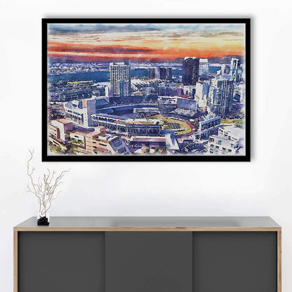 San Diego Padres Painting Canvas, Petco Park Watercolor, Sport Gift Art, Framed Art Print Wall Decor