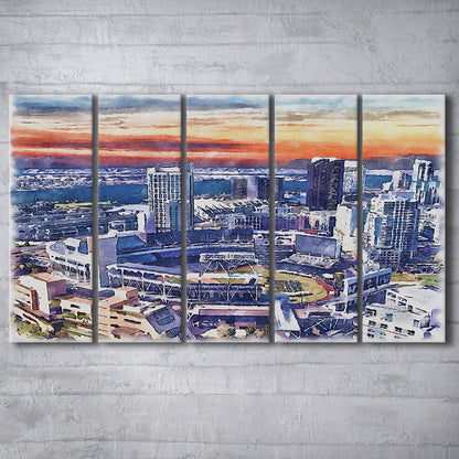 San Diego Padres Painting Canvas, Petco Park Watercolor, Sport Art, Extra Large Canvas Print Wall Art