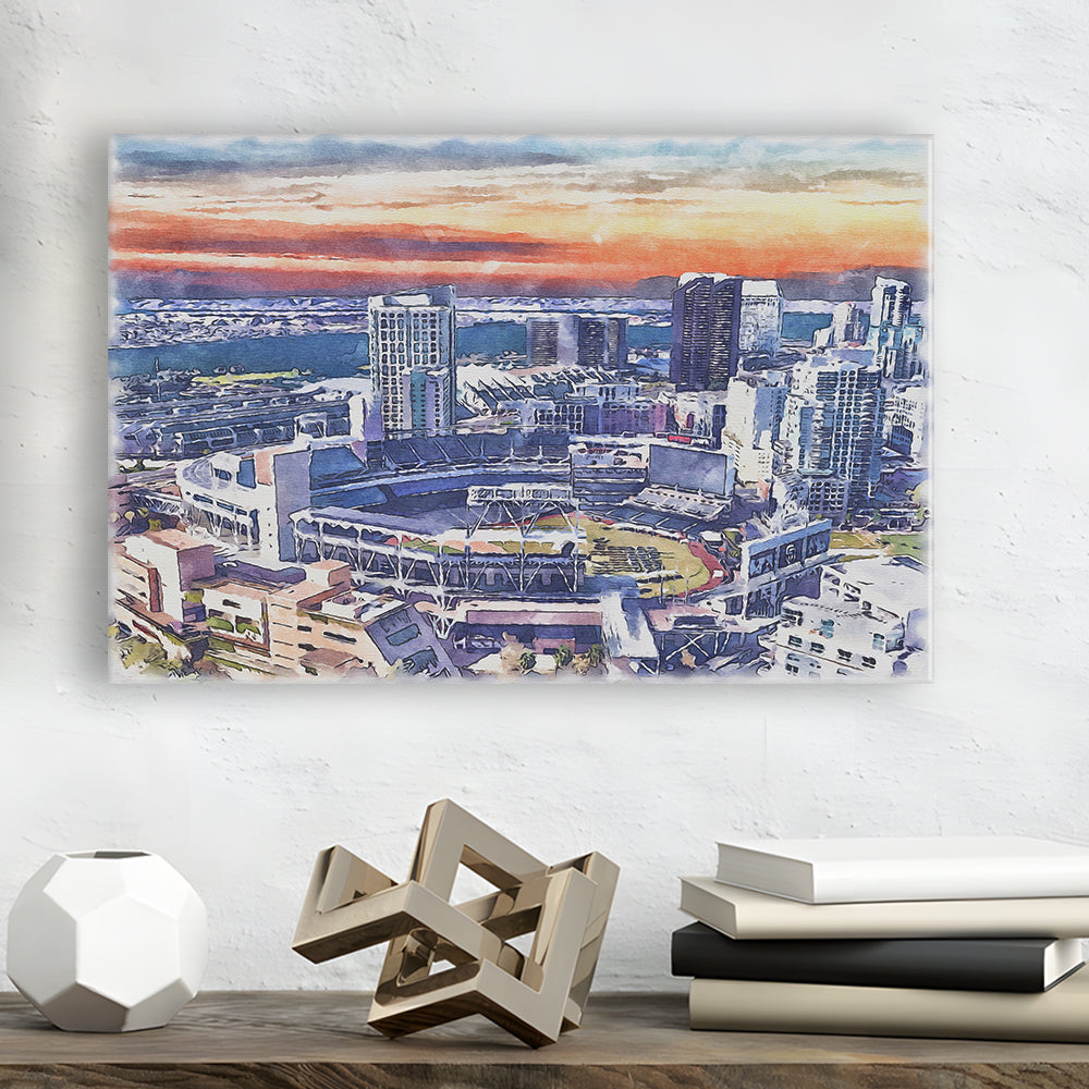 San Diego Padres Painting Canvas, Petco Park Watercolor, Sport Art, Gifts for him, Canvas Print Wall Art