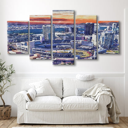 San Diego Padres Painting Canvas, Petco Park Watercolor, Sport Art, Mixed 5 Panel, Canvas Print Wall Art