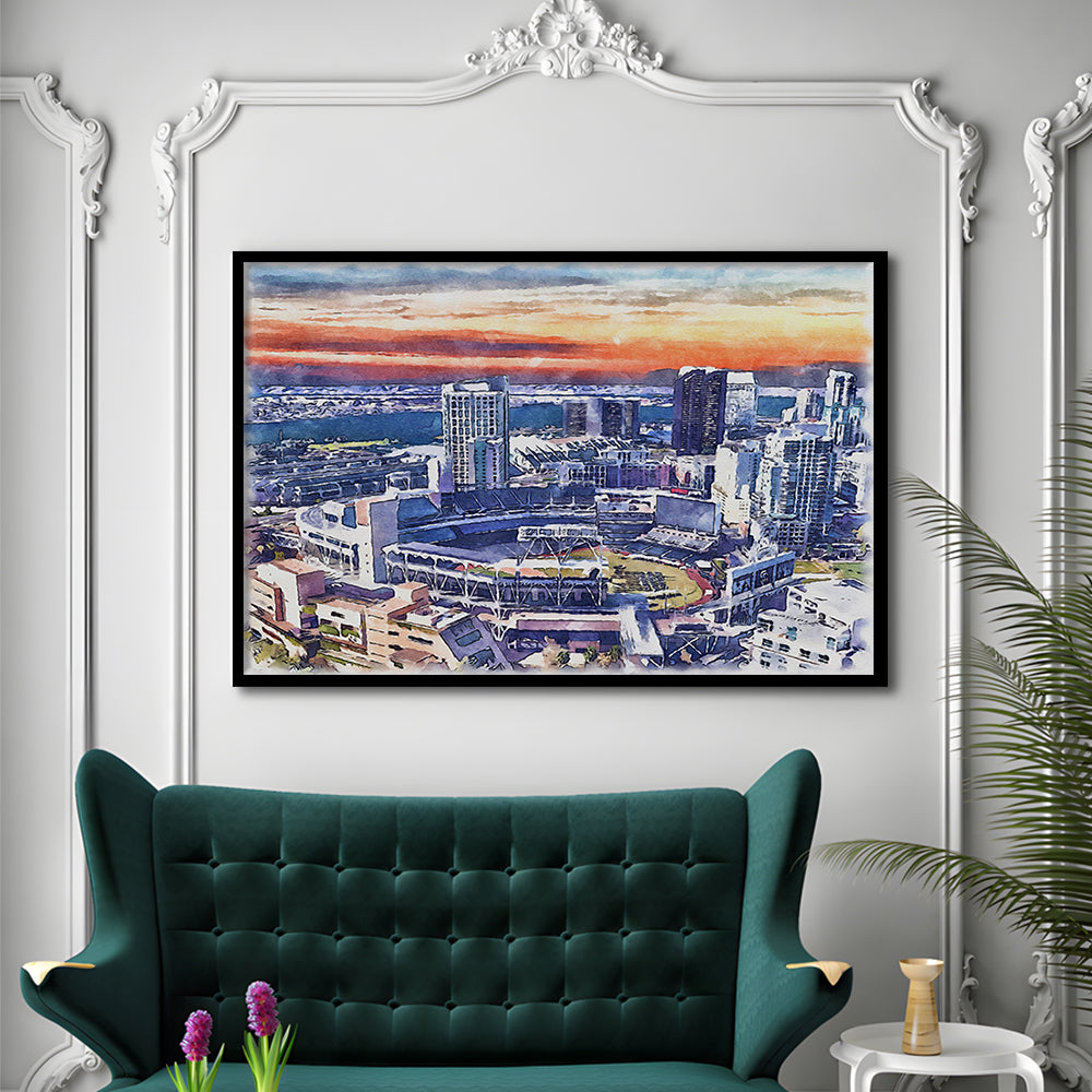 San Diego Padres Painting Canvas, Petco Park Watercolor, Sport Gift Art, Framed Art Print Wall Decor