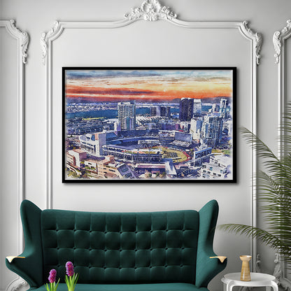 San Diego Padres Painting Canvas, Petco Park Watercolor, Sport Gift Art, Framed Art Print Wall Decor