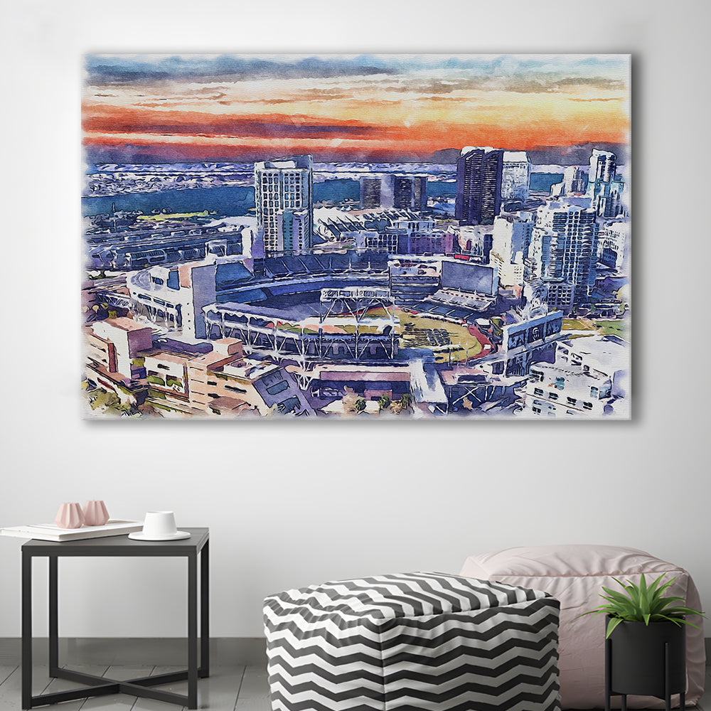 San Diego Padres Painting Canvas, Petco Park Watercolor, Sport Art, Gifts for him, Canvas Print Wall Art