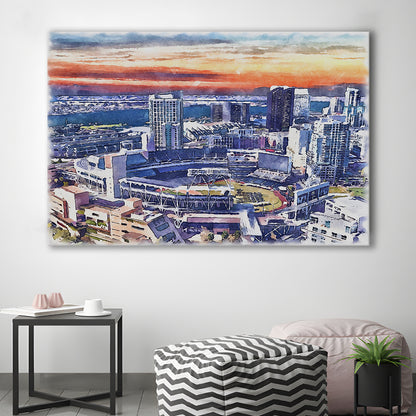 San Diego Padres Painting Canvas, Petco Park Watercolor, Sport Art, Gifts for him, Canvas Print Wall Art