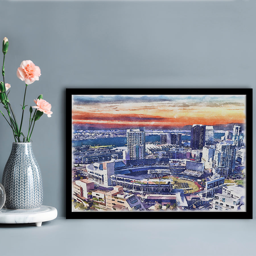 San Diego Padres Painting Canvas, Petco Park Watercolor, Sport Gift Art, Framed Art Print Wall Decor