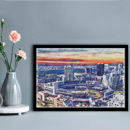 San Diego Padres Painting Canvas, Petco Park Watercolor, Sport Gift Art, Framed Art Print Wall Decor