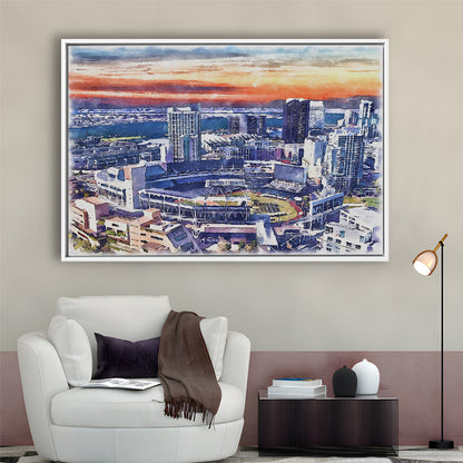 San Diego Padres Painting Canvas, Petco Park Watercolor, Sport Gift Art, Framed Canvas Print Wall Art