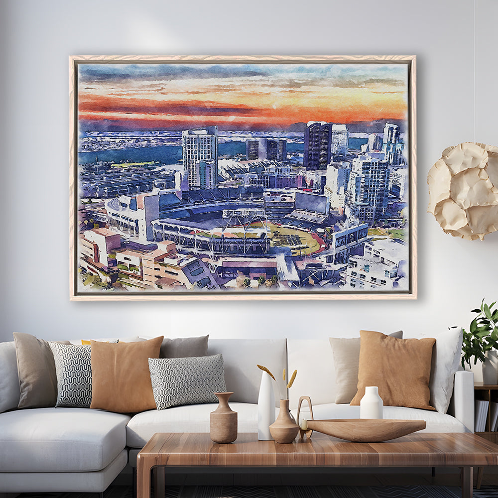 San Diego Padres Painting Canvas, Petco Park Watercolor, Sport Gift Art, Framed Canvas Print Wall Art