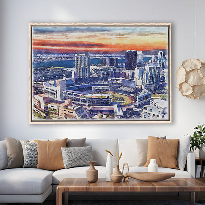 San Diego Padres Painting Canvas, Petco Park Watercolor, Sport Gift Art, Framed Canvas Print Wall Art