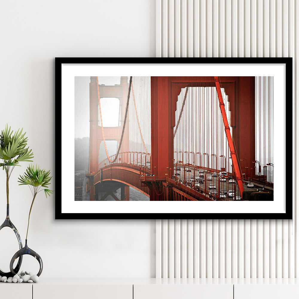 San Francisco California Wall Art,Bright Art Print,Golden Gate Bridge Photo, Framed Art Print White Border