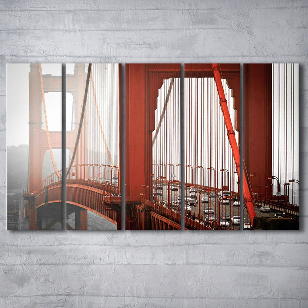 San Francisco California Wall Art,Bright Canvas Print,Golden Gate Bridge Photo, 5 Piece B Extra Large Cavas Print Wall Art