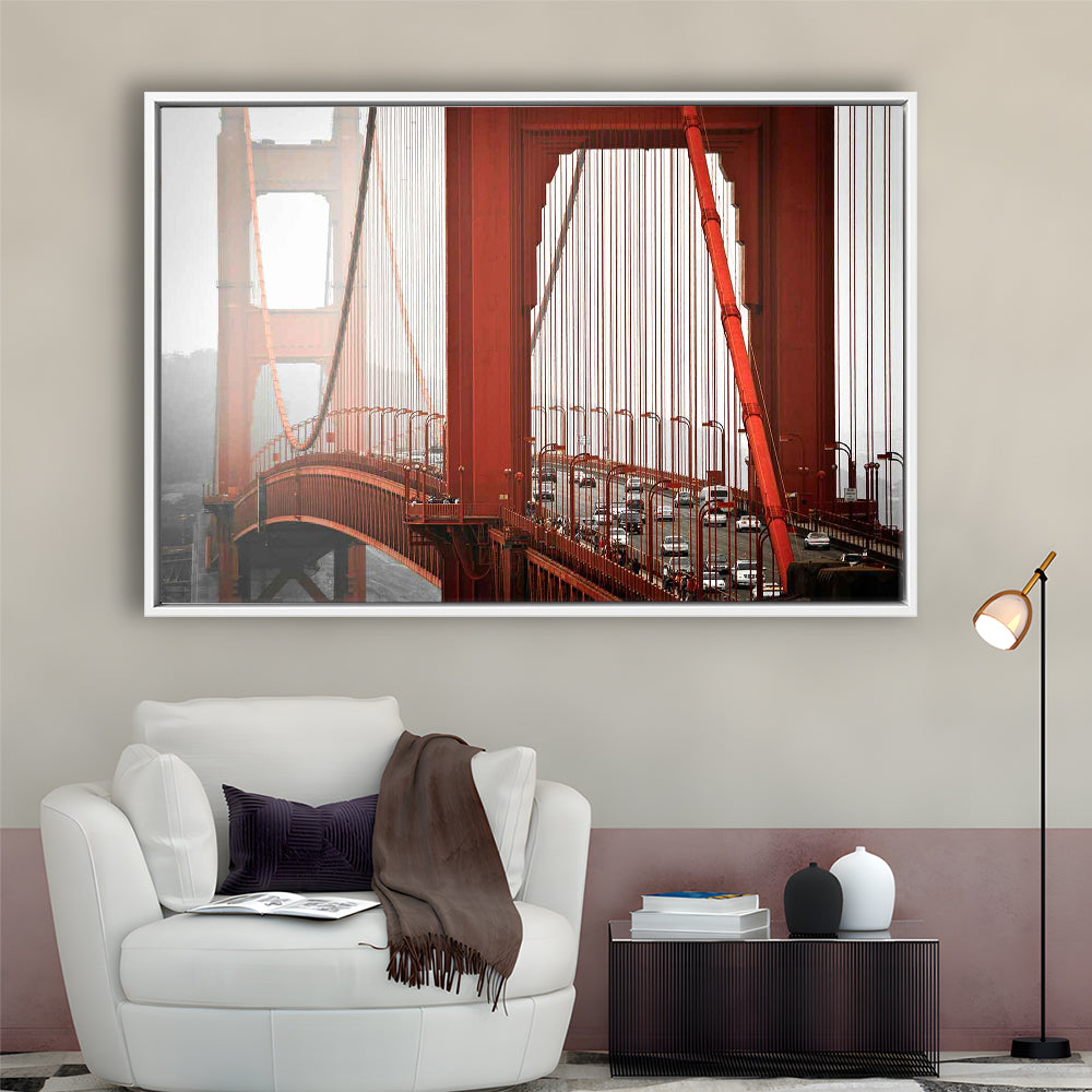 San Francisco California Wall Art,Bright Canvas Print,Golden Gate Bridge Photo, Framed Cavas Print, Floating Frame