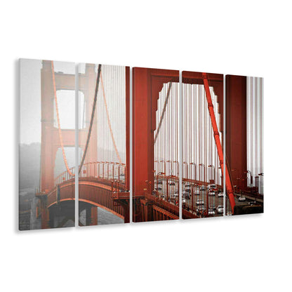 San Francisco California Wall Art,Bright Canvas Print,Golden Gate Bridge Photo, 5 Piece B Extra Large Cavas Print Wall Art