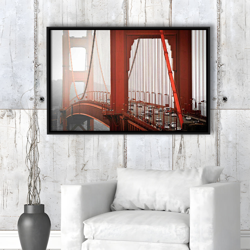 San Francisco California Wall Art,Bright Canvas Print,Golden Gate Bridge Photo, Framed Cavas Print, Floating Frame