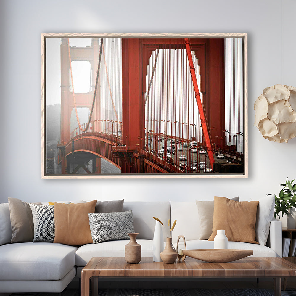 San Francisco California Wall Art,Bright Canvas Print,Golden Gate Bridge Photo, Framed Cavas Print, Floating Frame
