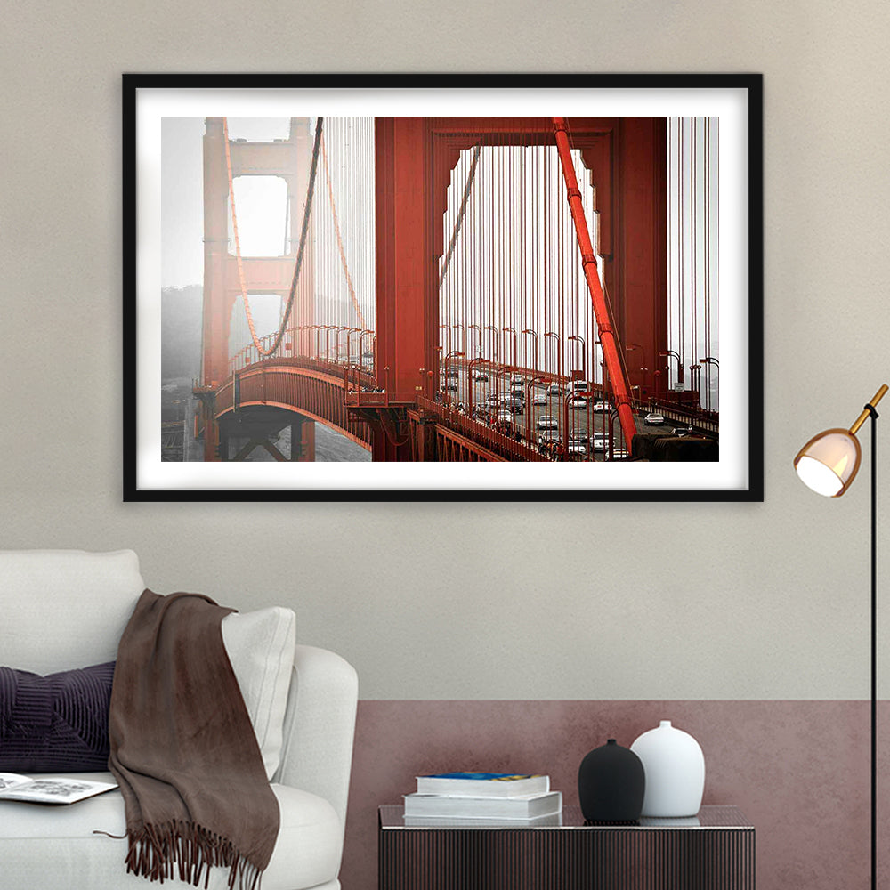 San Francisco California Wall Art,Bright Art Print,Golden Gate Bridge Photo, Framed Art Print White Border