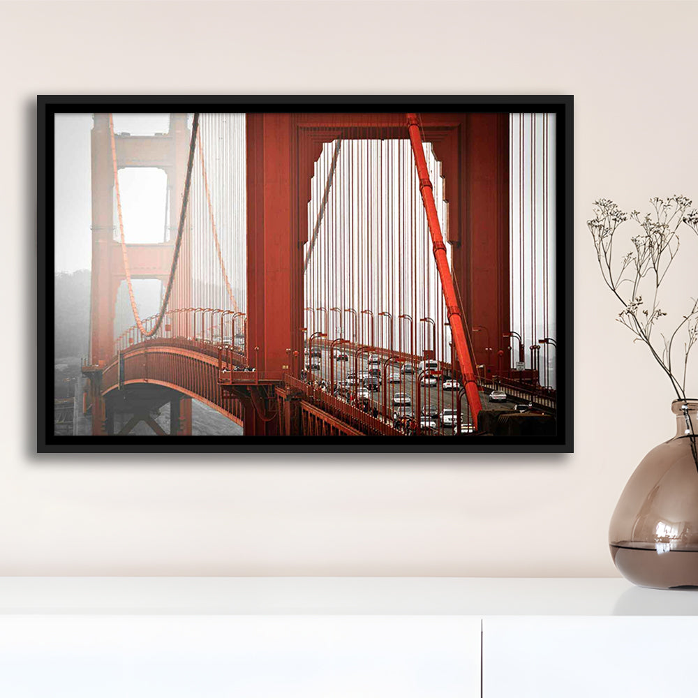 San Francisco California Wall Art,Bright Canvas Print,Golden Gate Bridge Photo, Framed Cavas Print, Floating Frame