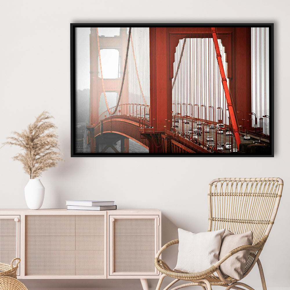 San Francisco California Wall Art,Bright Canvas Print,Golden Gate Bridge Photo, Framed Cavas Print, Floating Frame