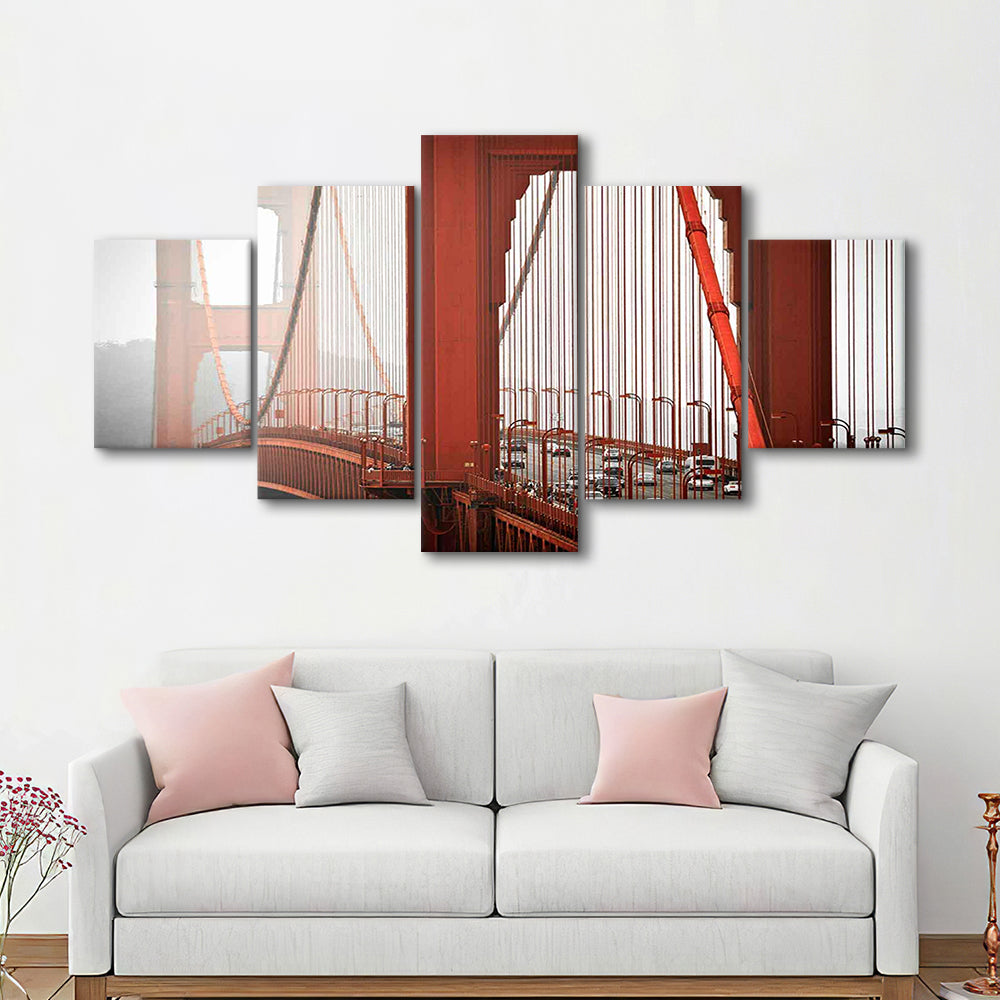 San Francisco California Wall Art,Bright Canvas Print,Golden Gate Bridge Photo, 5 Piece Large Cavas Print Wall Art