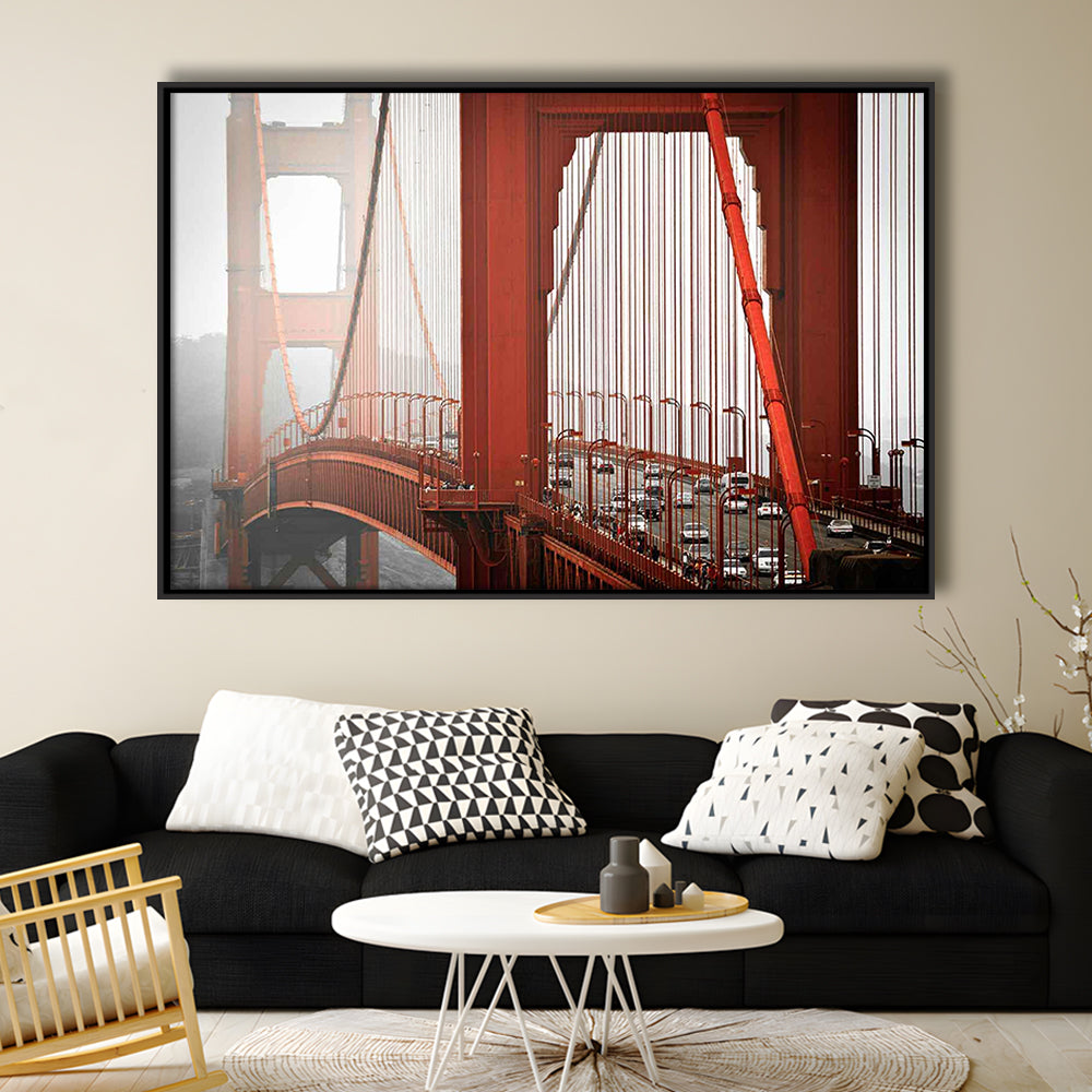 San Francisco California Wall Art,Bright Canvas Print,Golden Gate Bridge Photo, Framed Cavas Print, Floating Frame