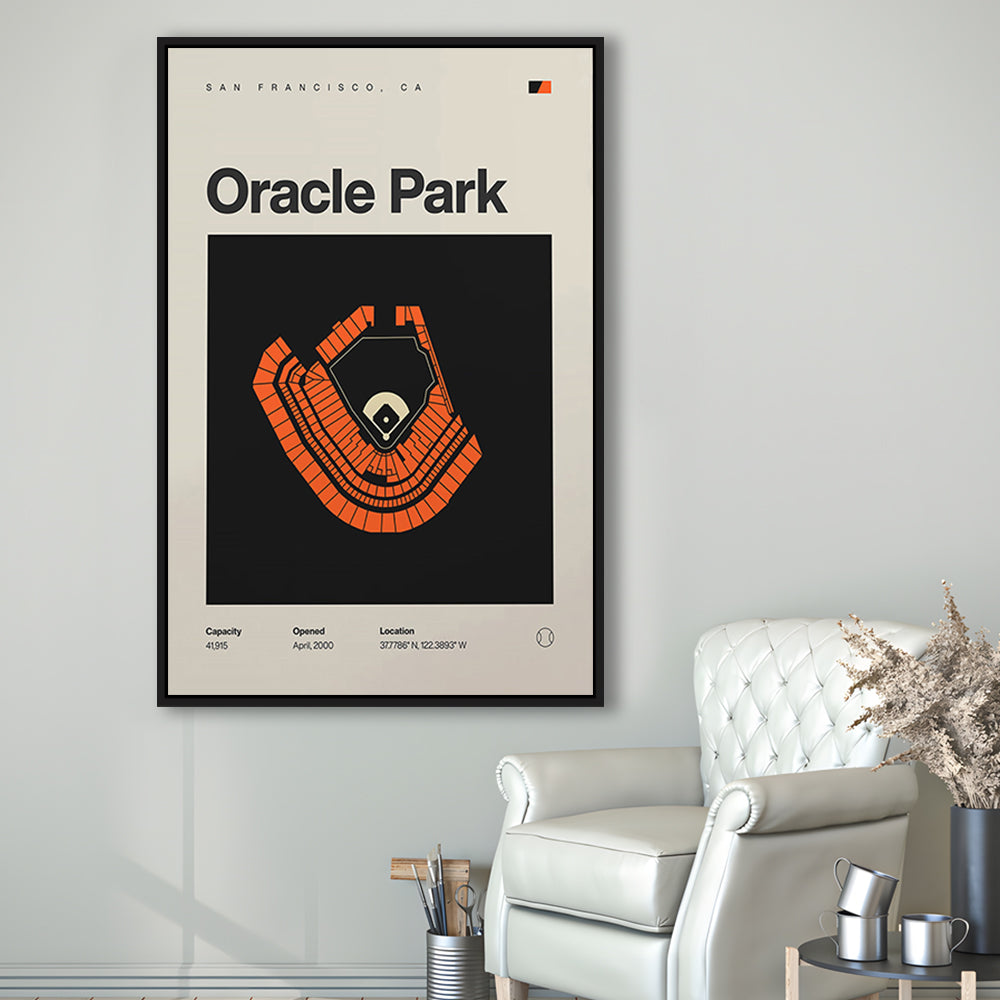 San Francisco Giants Stadium Print, Oracle Park Stadium Print, Man Cave Gift, Floating Framed Canvas Print Wall Art