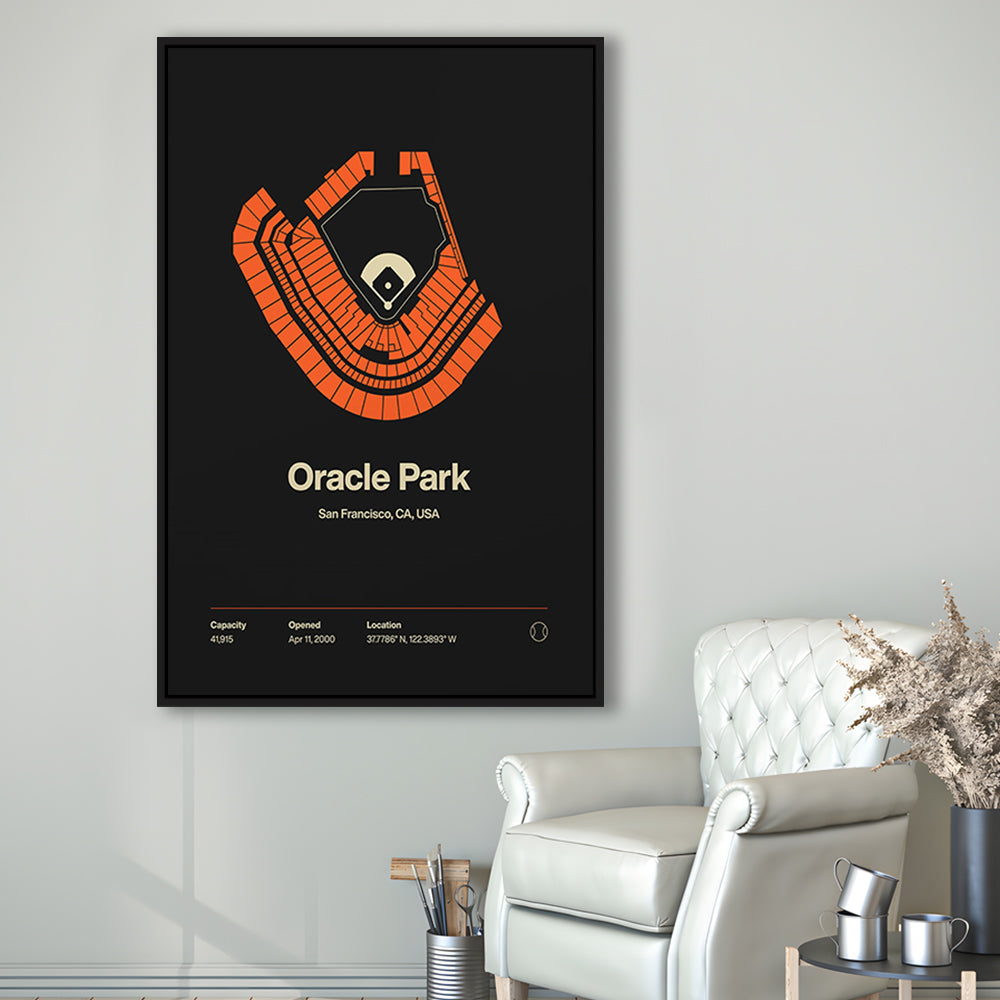 San Francisco Giants Stadium Print, Oracle Park Stadium Wall Art, Man Cave Gift, Floating Framed Canvas Print Wall Art