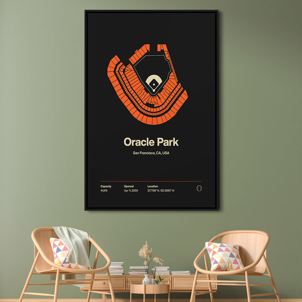San Francisco Giants Stadium Print, Oracle Park Stadium Wall Art, Man Cave Gift, Floating Framed Canvas Print Wall Art
