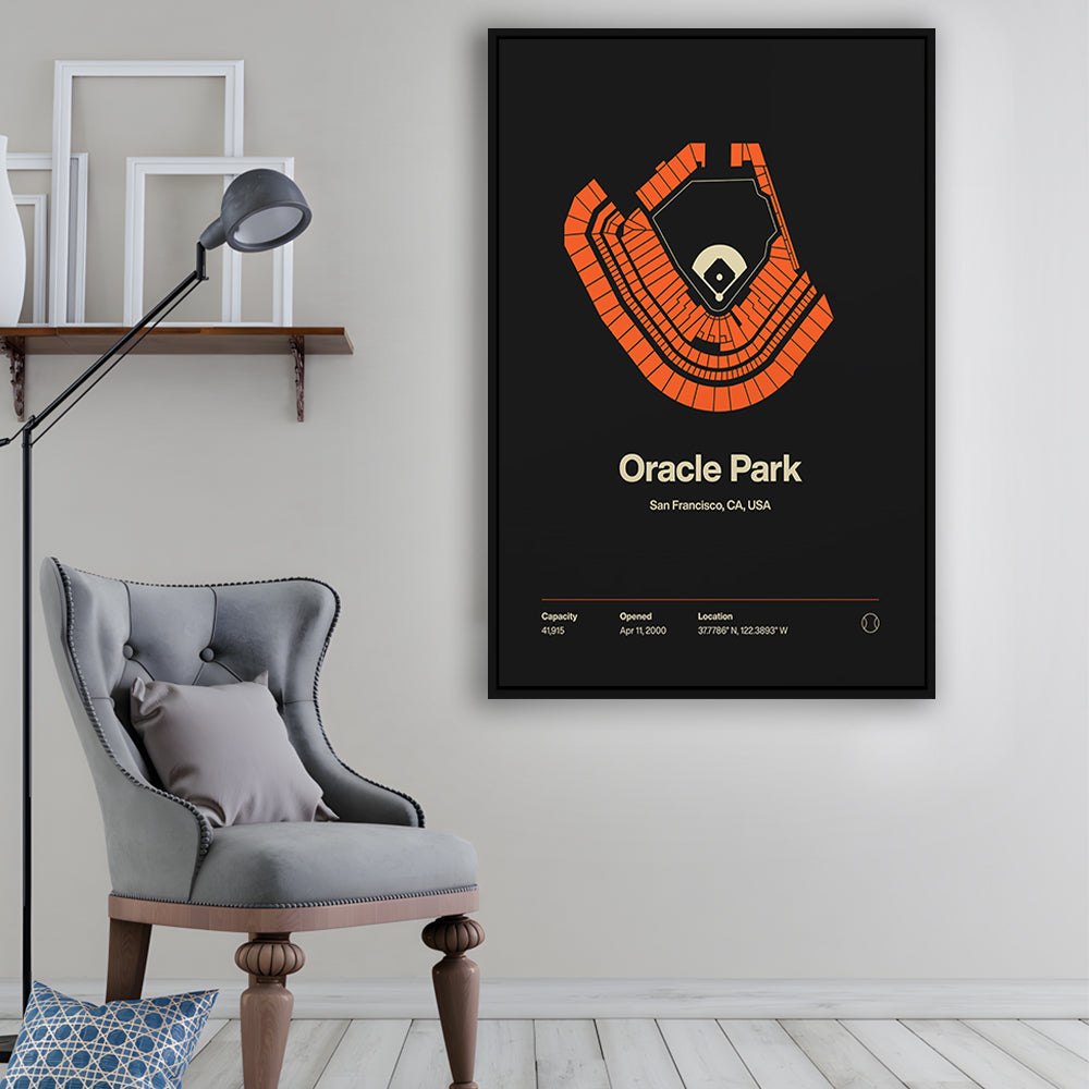 San Francisco Giants Stadium Print, Oracle Park Stadium Wall Art, Man Cave Gift, Floating Framed Canvas Print Wall Art
