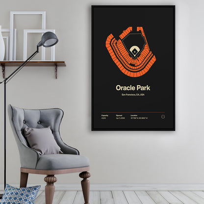 San Francisco Giants Stadium Print, Oracle Park Stadium Wall Art, Man Cave Gift, Floating Framed Canvas Print Wall Art