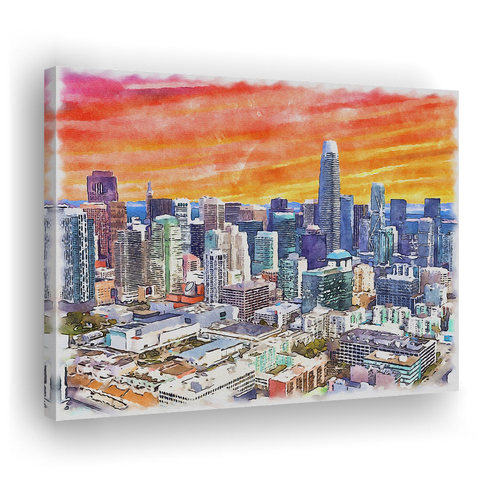 San Francisco Watercolor Painting Canvas, San Francisco California, Sport Art, Gifts for him, Canvas Print Wall Art