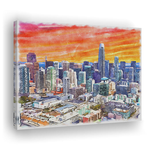 San Francisco Watercolor Painting Canvas, San Francisco California, Sport Art, Gifts for him, Canvas Print Wall Art
