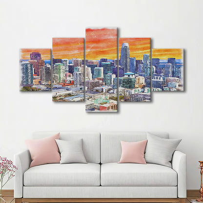 San Francisco Watercolor Painting Canvas, San Francisco California, Sport Art, Mixed 5 Panel, Canvas Print Wall Art