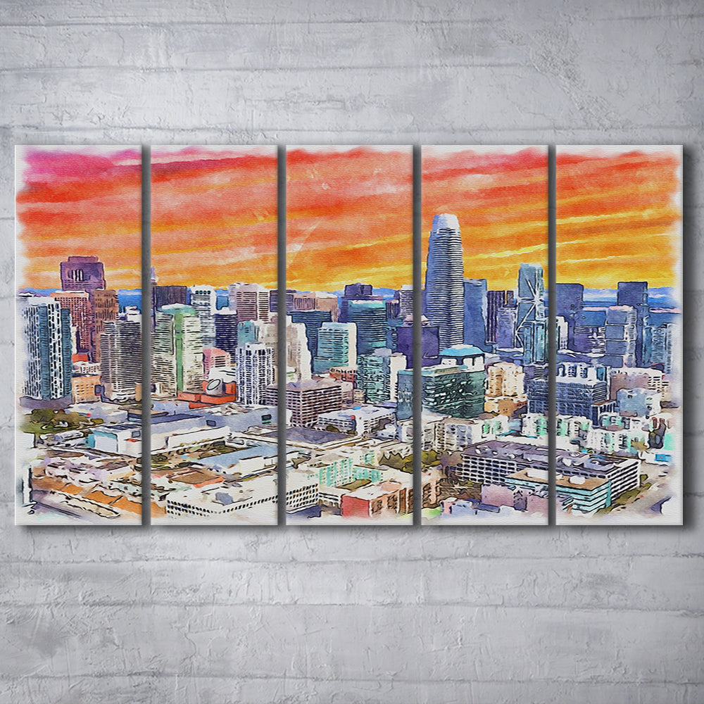 San Francisco Watercolor Painting Canvas, San Francisco California, Sport Art, Extra Large Canvas Print Wall Art