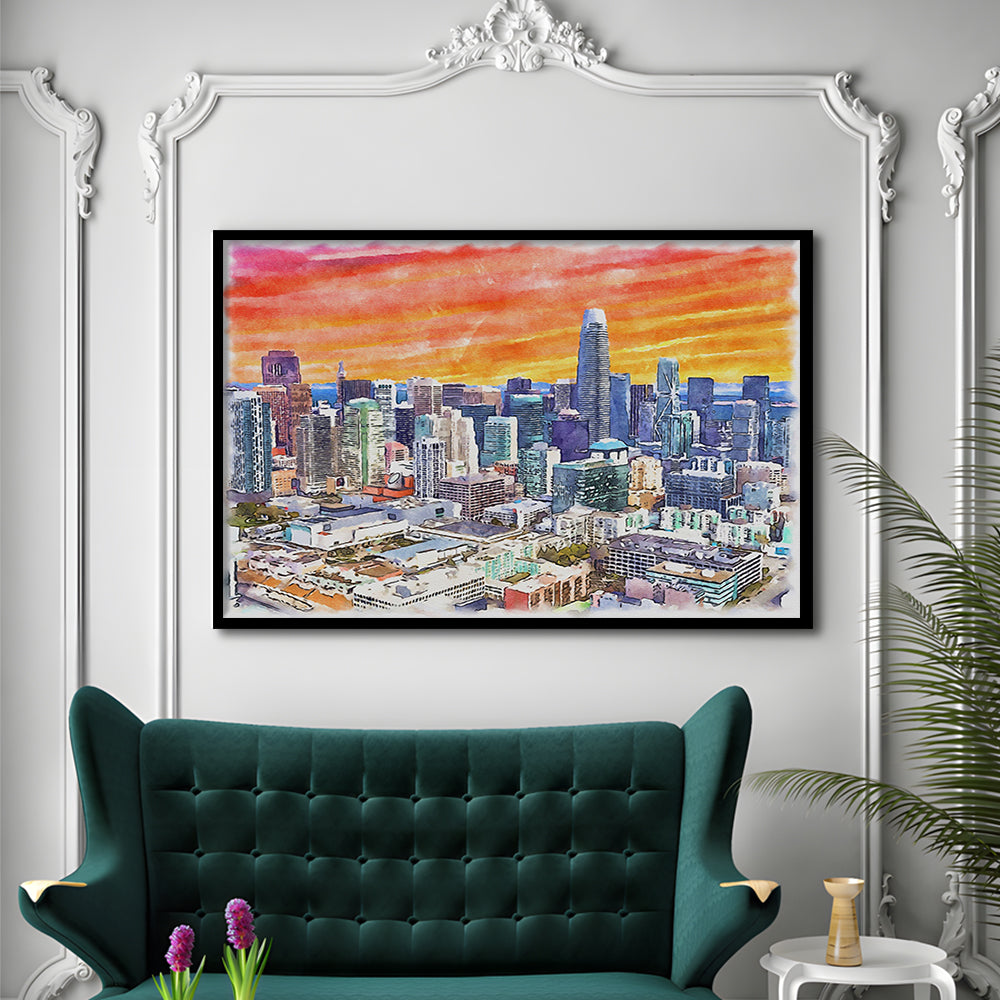 San Francisco Watercolor Painting Canvas, San Francisco California, Sport Gift Art, Framed Art Print Wall Decor