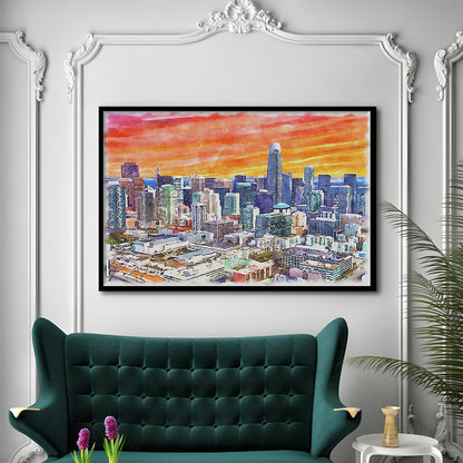 San Francisco Watercolor Painting Canvas, San Francisco California, Sport Gift Art, Framed Art Print Wall Decor