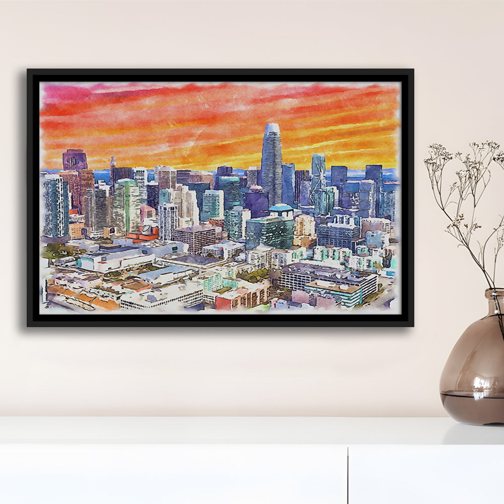 San Francisco Watercolor Painting Canvas, San Francisco California, Sport Gift Art, Framed Canvas Print Wall Art