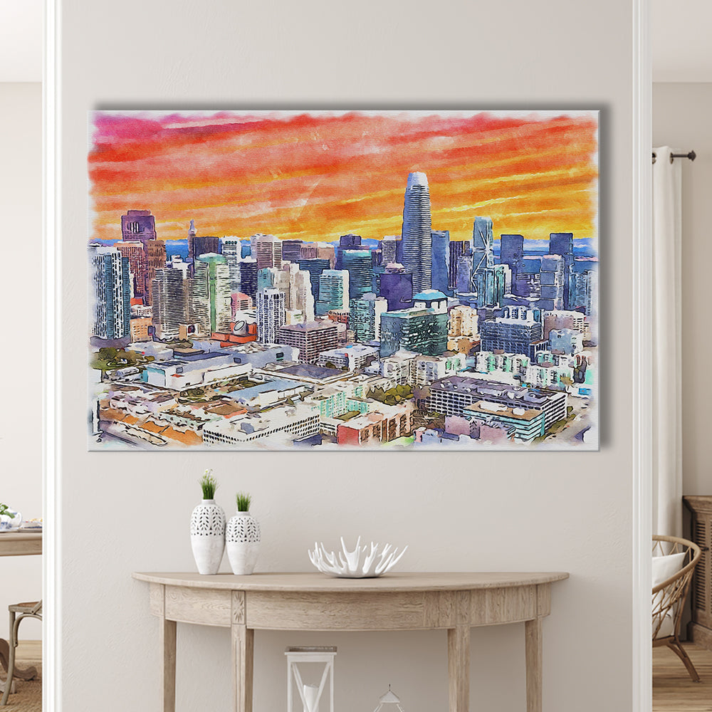 San Francisco Watercolor Painting Canvas, San Francisco California, Sport Art, Gifts for him, Canvas Print Wall Art