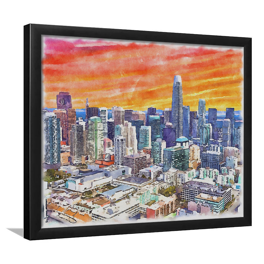 San Francisco Watercolor Painting Canvas, San Francisco California, Sport Gift Art, Framed Art Print Wall Decor