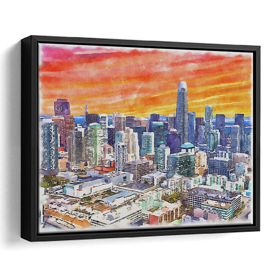 San Francisco Watercolor Painting Canvas, San Francisco California, Sport Gift Art, Framed Canvas Print Wall Art