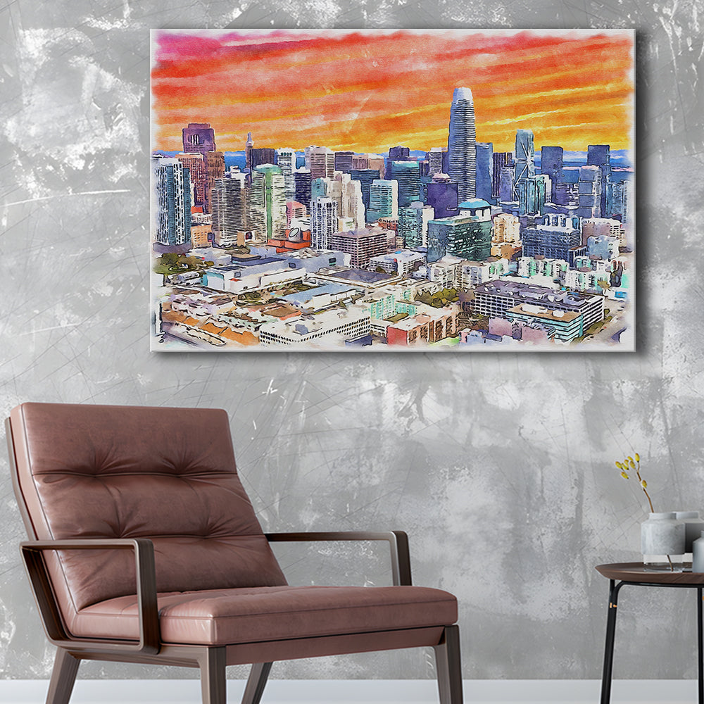 San Francisco Watercolor Painting Canvas, San Francisco California, Sport Art, Gifts for him, Canvas Print Wall Art