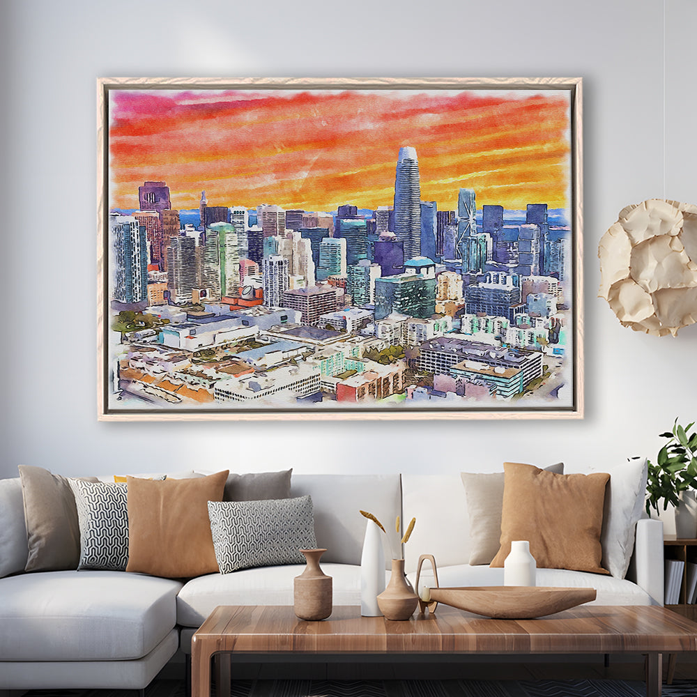 San Francisco Watercolor Painting Canvas, San Francisco California, Sport Gift Art, Framed Canvas Print Wall Art