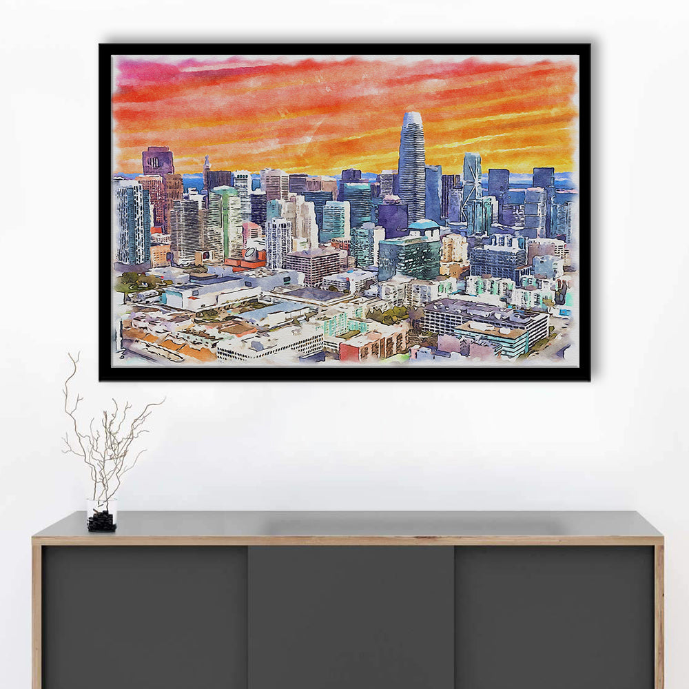 San Francisco Watercolor Painting Canvas, San Francisco California, Sport Gift Art, Framed Art Print Wall Decor