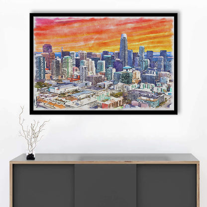 San Francisco Watercolor Painting Canvas, San Francisco California, Sport Gift Art, Framed Art Print Wall Decor